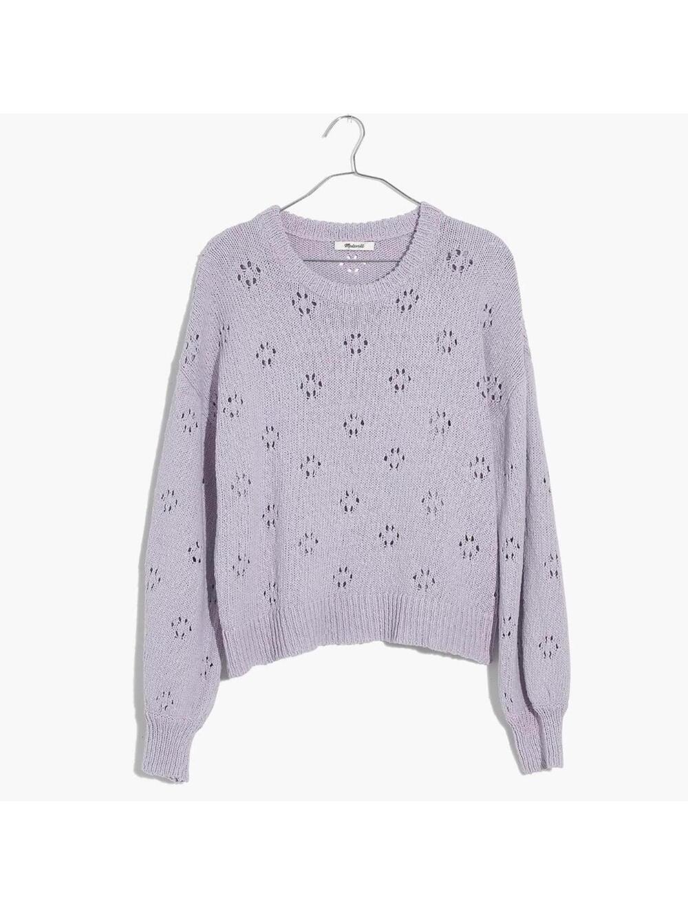 Madewell Floral Pointelle Pullover Sweater Lilac